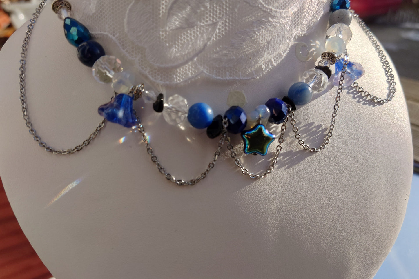 Celestial Bloom - Blue & Silver Choker. Taivaan kukka - Sininen & hopeinen kaulakoru