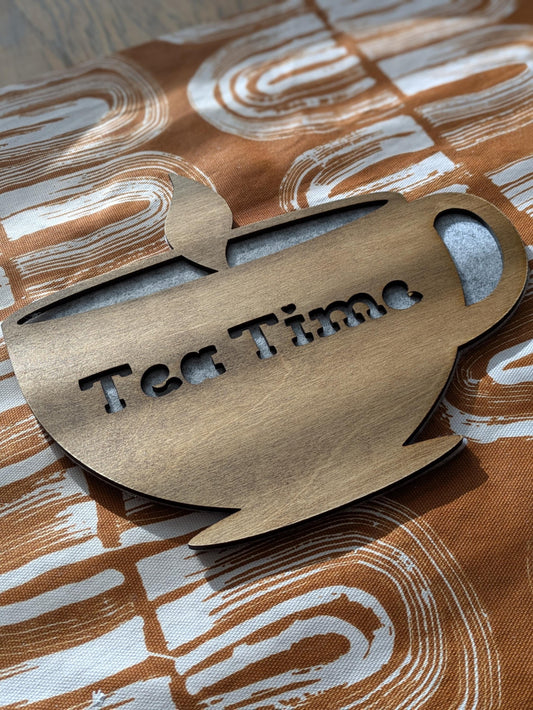 Tea Time Wooden Trivet | Laserleikattu teekuppisuunnittelu | Valinnainen Coffee Time -versio