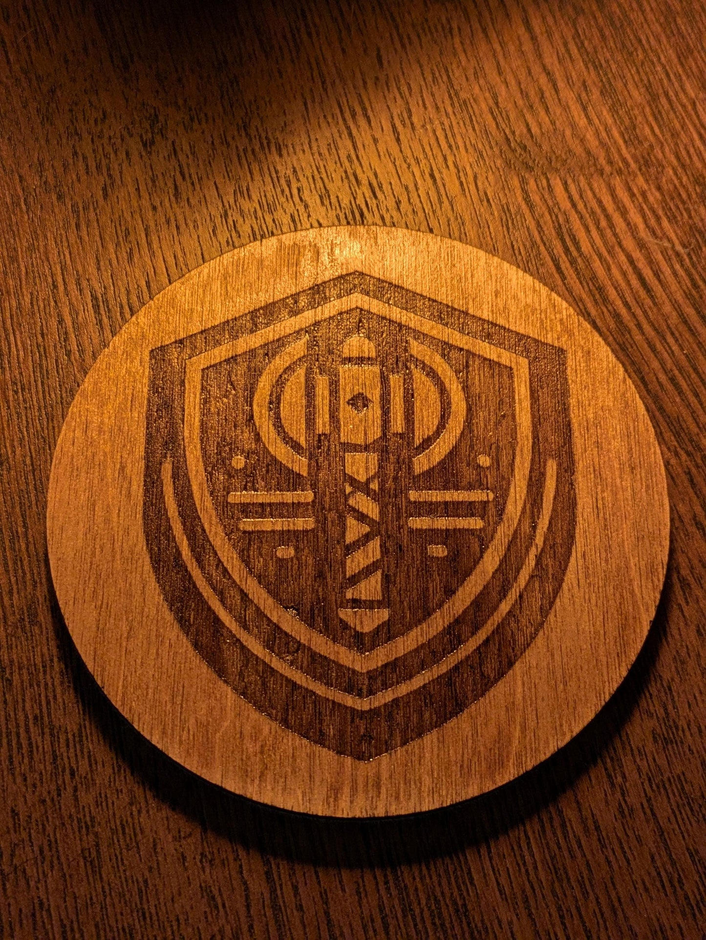Heraldic Realms Coaster Set | Fantasy Shield Designs | Laser Engraved Wood & Felt