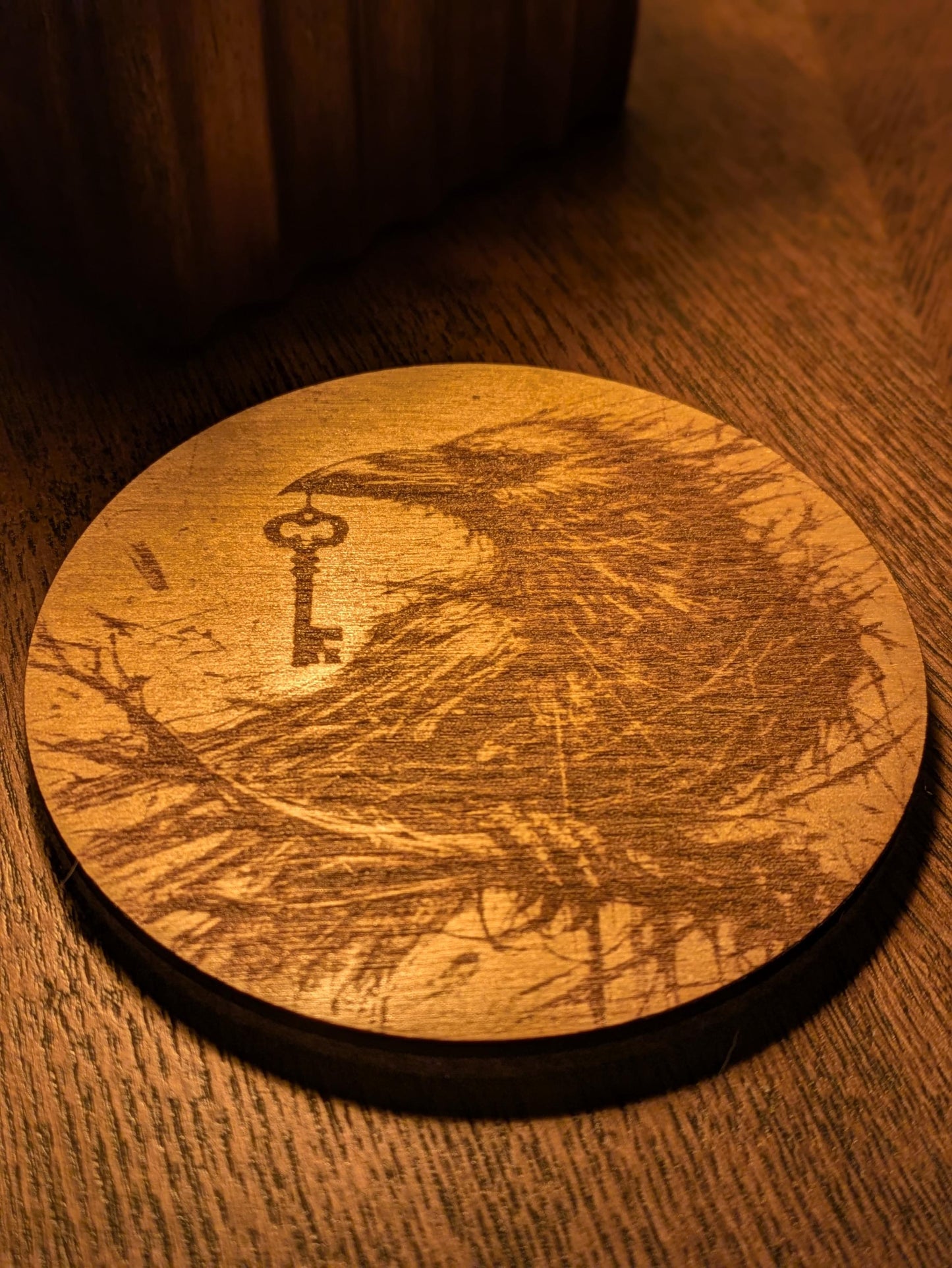 Raven Coasters – Mystical Woodland Drink Coasters – Nordic Bird Art – Birch Plywood & Felt – Handmade