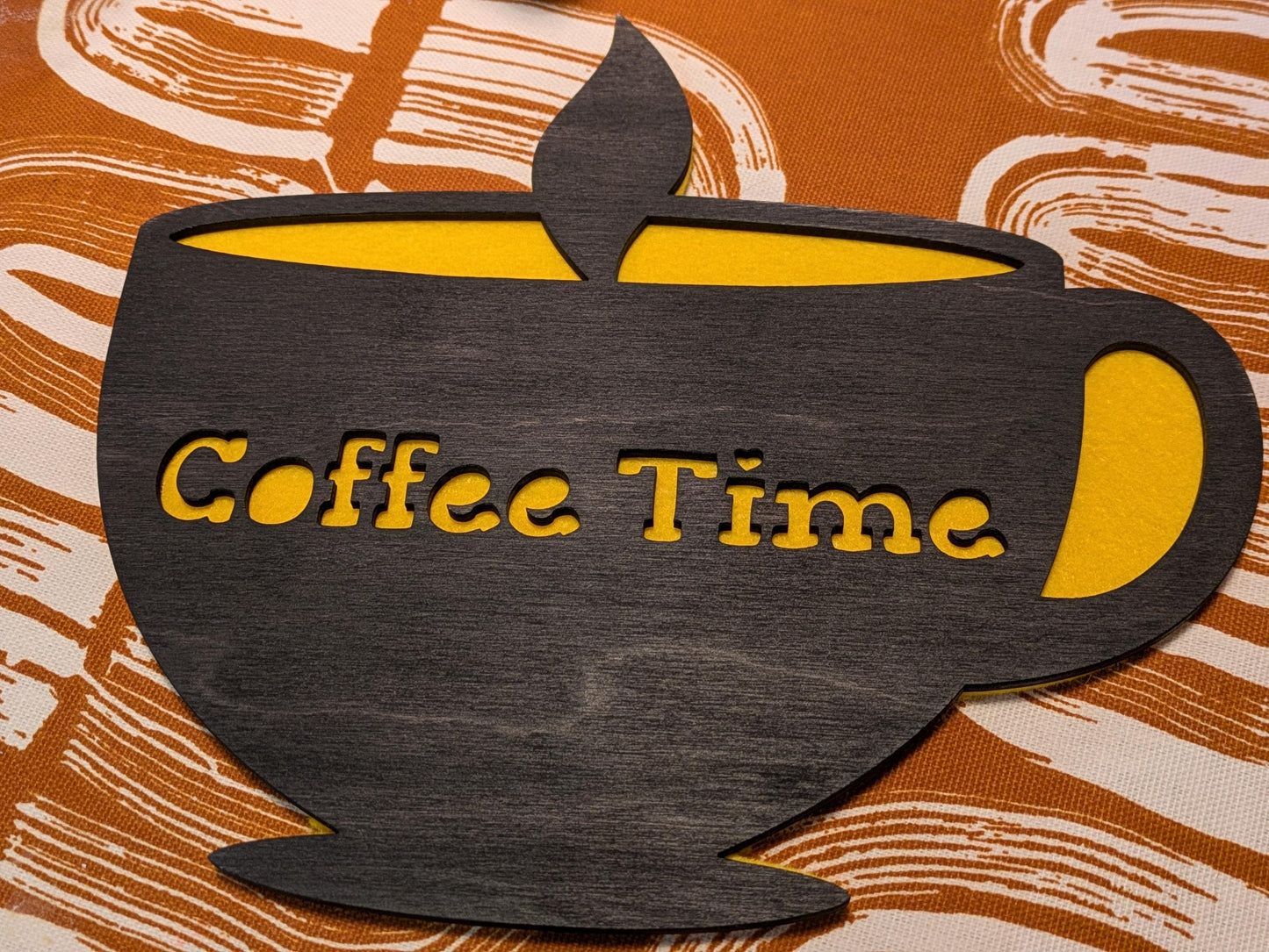 Tea Time Wooden Trivet | Laserleikattu teekuppisuunnittelu | Valinnainen Coffee Time -versio
