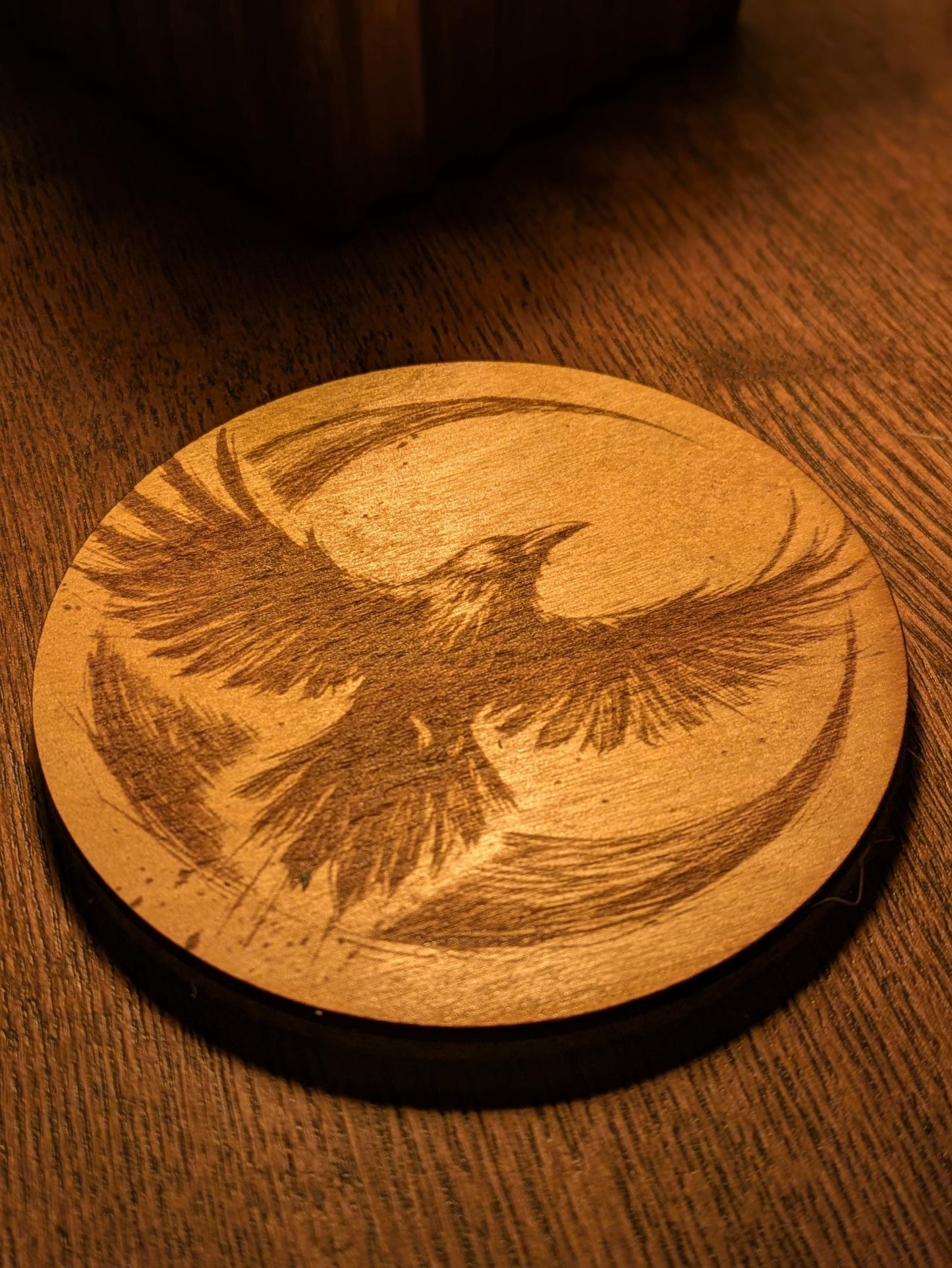 Raven Coasters – Mystical Woodland Drink Coasters – Nordic Bird Art – Birch Plywood & Felt – Handmade