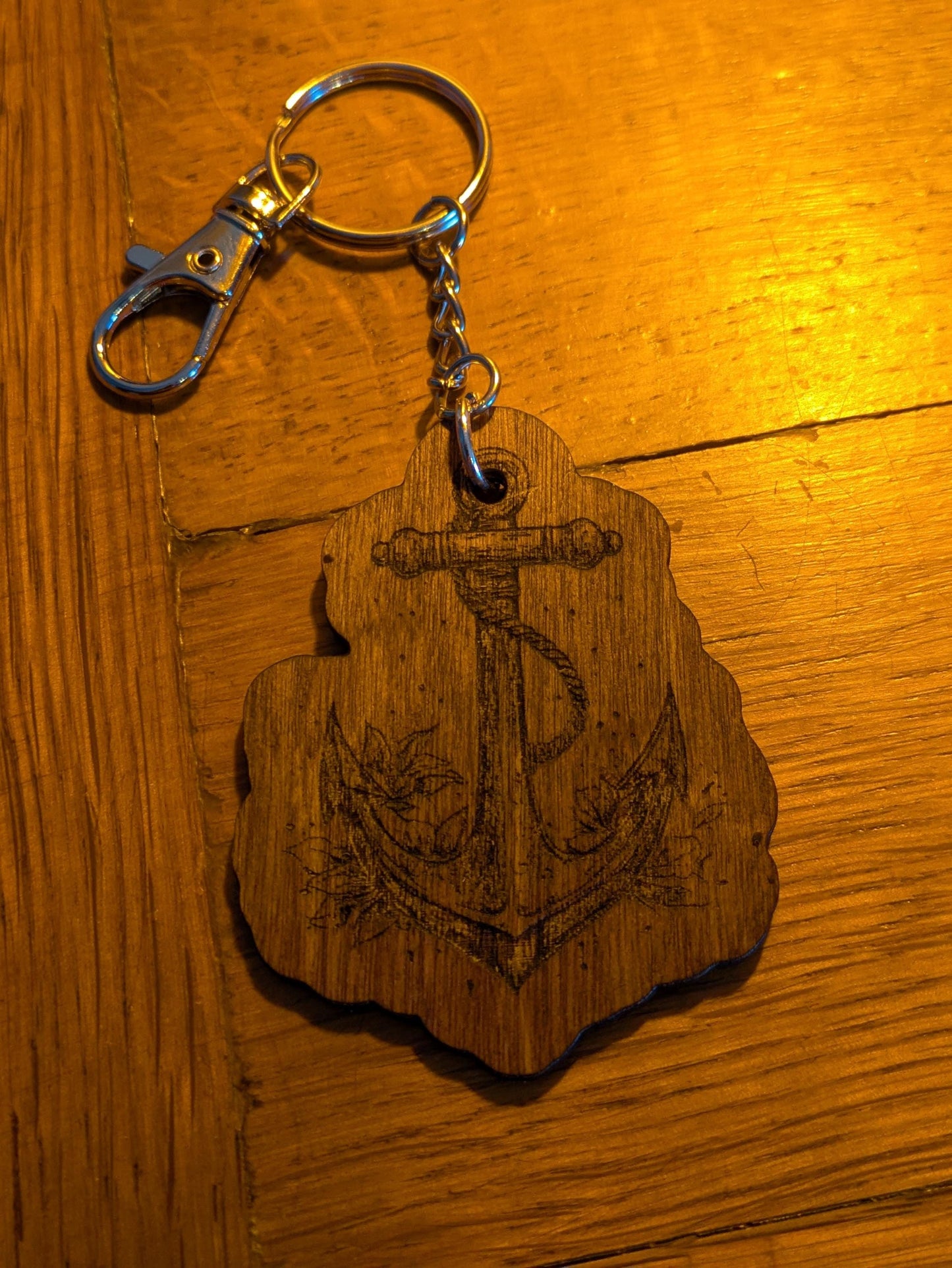 Wooden Anchor Keychain | Nautical Keyring | Laser Engraved Wood Accessory | Sailor Gift