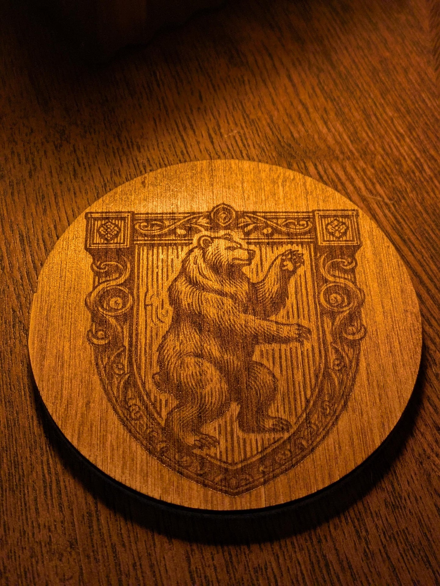 Heraldic Realms Coaster Set | Fantasy Shield Designs | Laser Engraved Wood & Felt