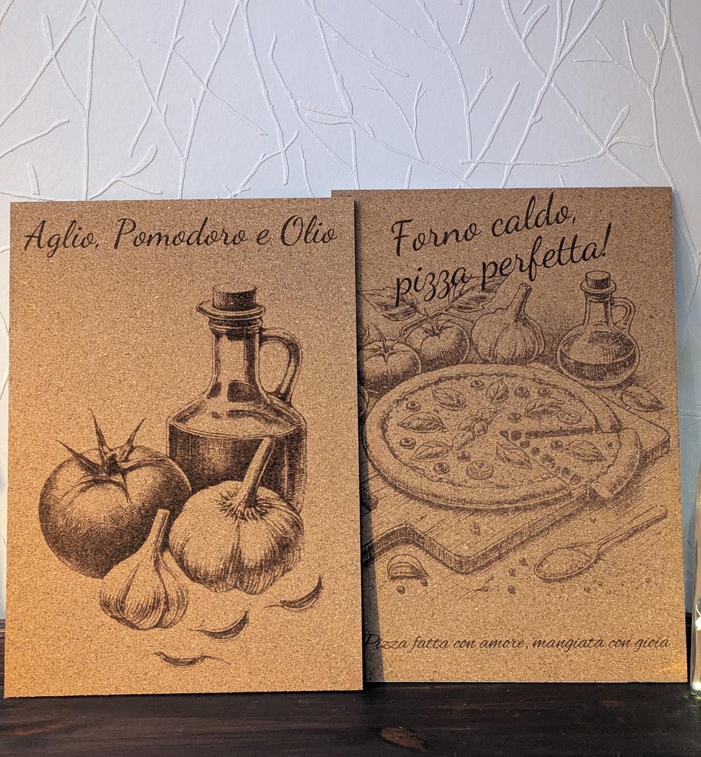 Italian Kitchen Cork Signs | Rustic Laser Engraved Cork Wall Art