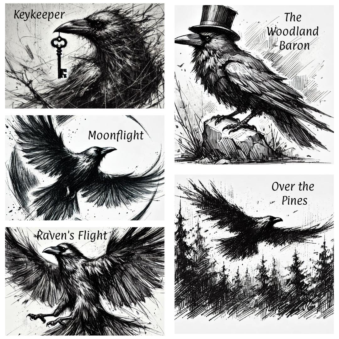 Raven Wall Art – Nordic Bird Engraving – Wooden Panel with Frame – Handmade