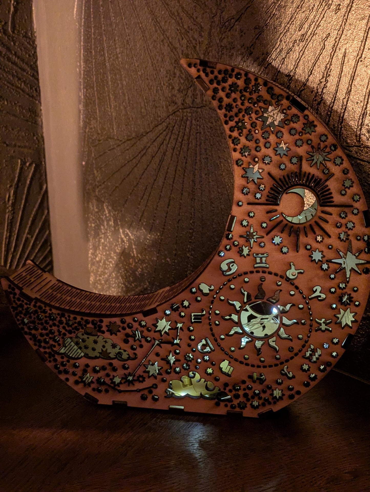 Kuun kynttilänjalka tee-se-itse -sarja – laserleikattu koivuvaneri – tasainen kynttilälyhty – tarvitaan kokoaminen – Nordic Decor Craft Kit