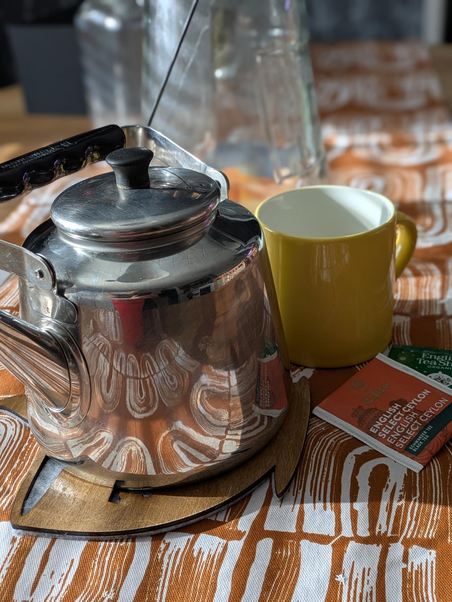 Tea Time Wooden Trivet | Laserleikattu teekuppisuunnittelu | Valinnainen Coffee Time -versio