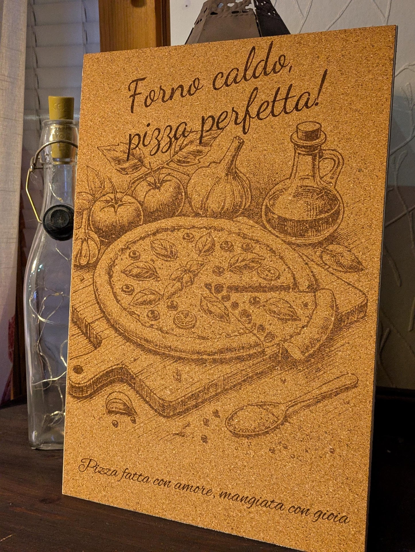 Italian Kitchen Cork Signs | Rustic Laser Engraved Cork Wall Art