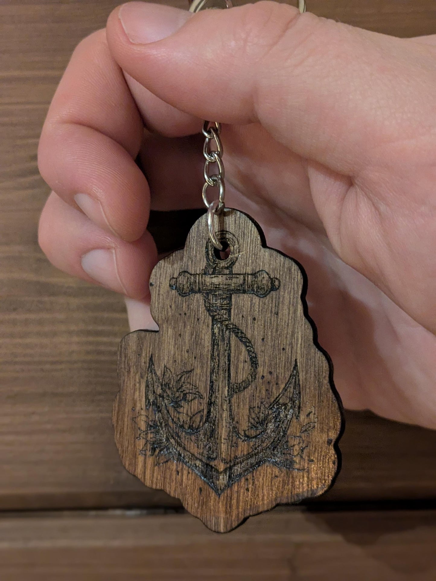 Wooden Anchor Keychain | Nautical Keyring | Laser Engraved Wood Accessory | Sailor Gift