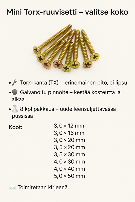 Mini Torx-ruuvisetti – 8 kpl valitsemassasi koossa, lämmin kullansävyinen pinnoite