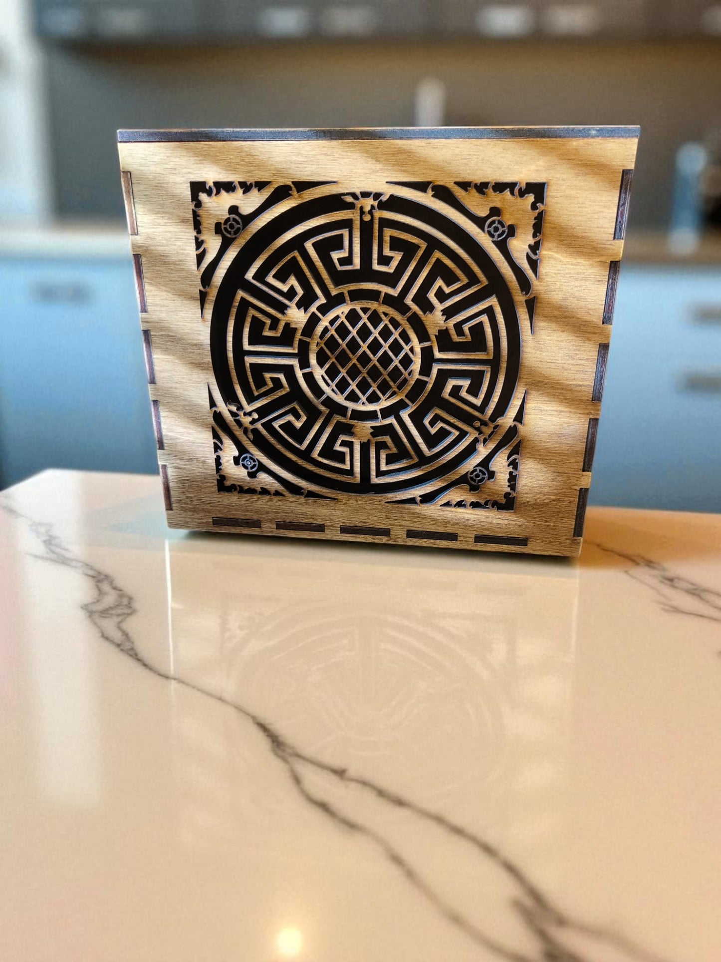 Wooden LED Ambient Light – Decorative Laser Cut Night Light with Antique Wax Finish
