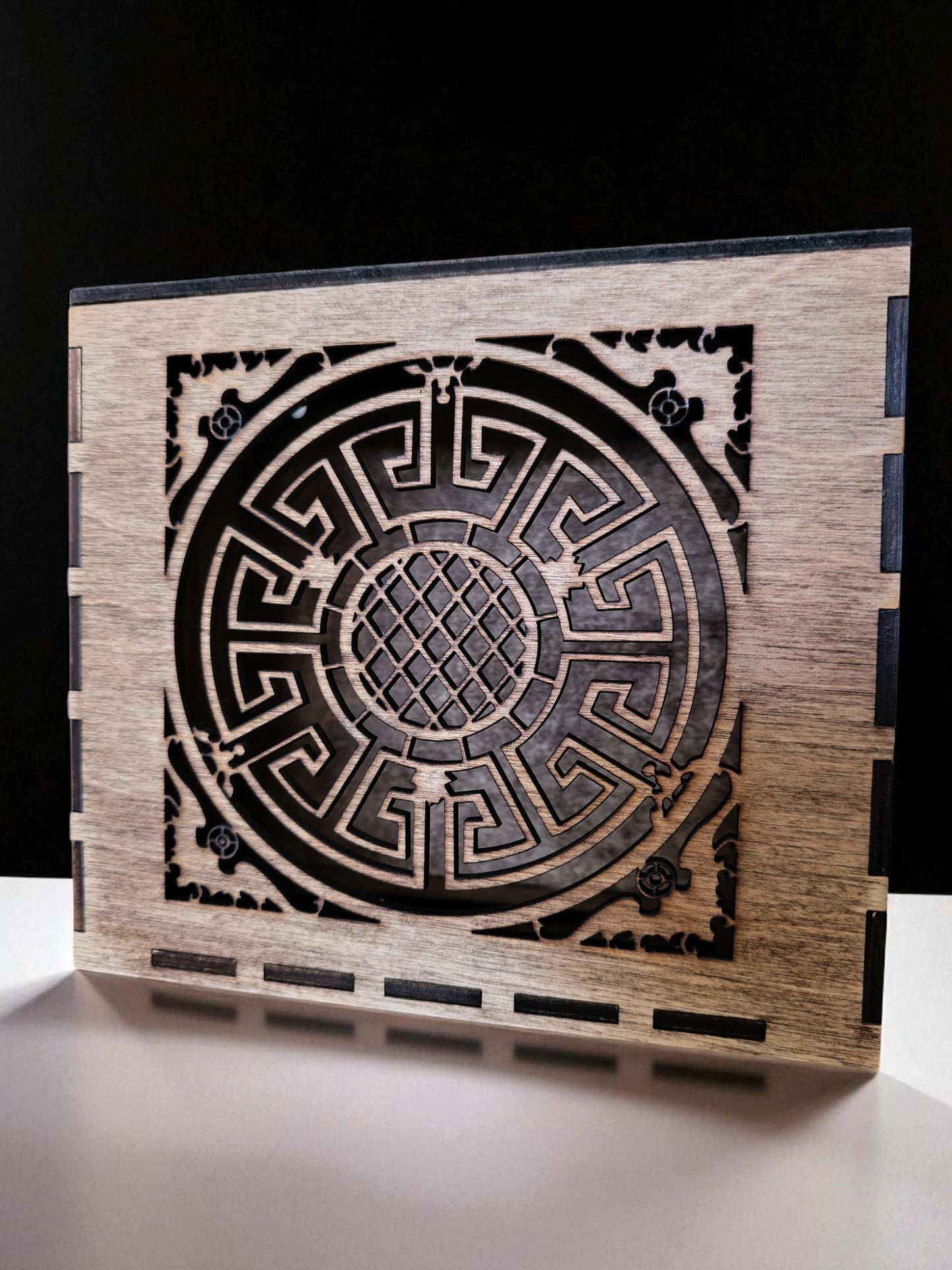 Wooden LED Ambient Light – Decorative Laser Cut Night Light with Antique Wax Finish