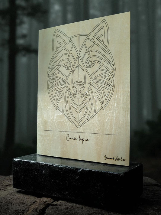 Geometrinen suden muotokuva – koivuvaneri A4