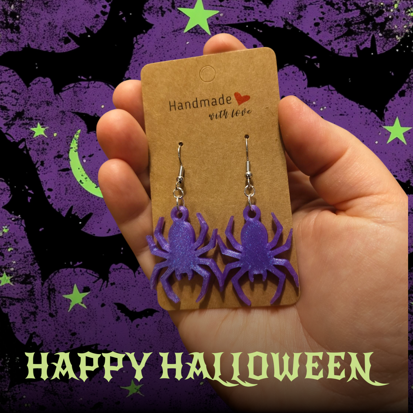 Halloween-korvakorut – Kissa, pentagrammi, hämähäkki, hämähäkinverkko, lepakko tai kurpitsa!