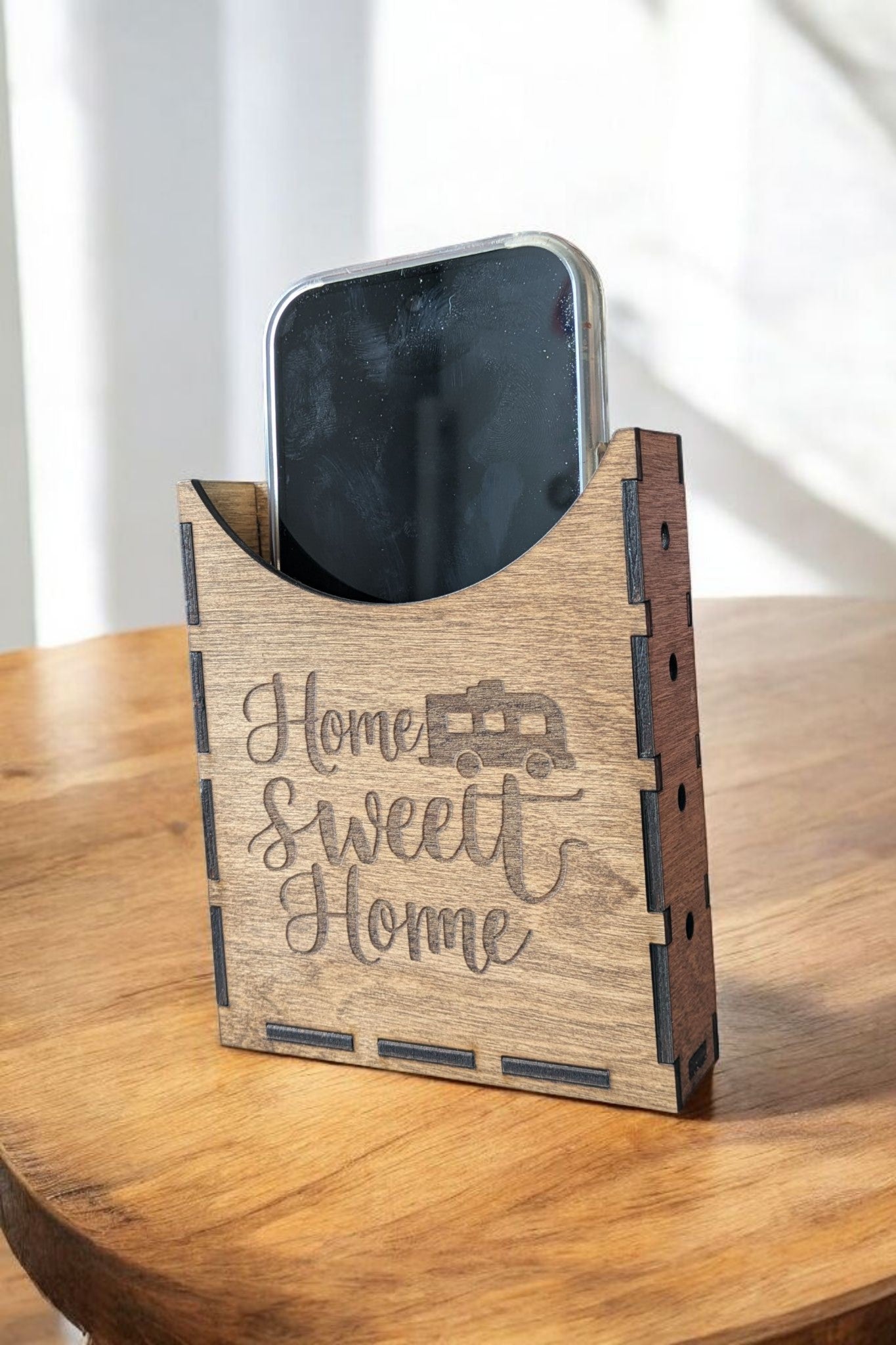 Wall-Mounted Dual Phone Holder – Camper & Caravan Organizer | Waterproof Finish, Custom Engraving Option