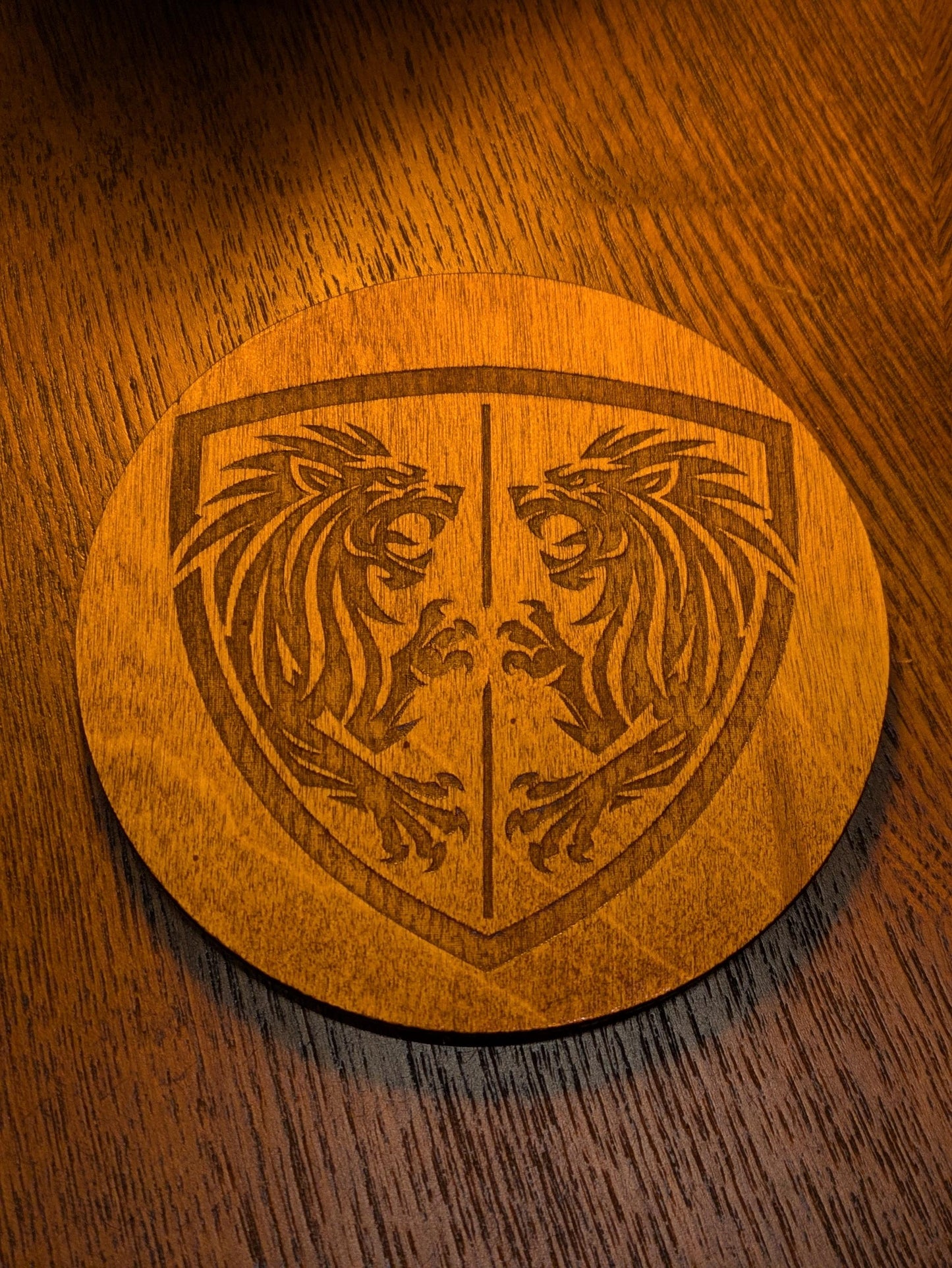Heraldic Realms Coaster Set | Fantasy Shield Designs | Laser Engraved Wood & Felt