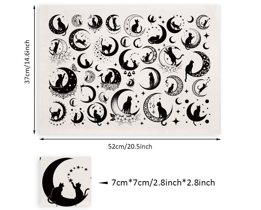 Black Moon and Cat underglaze transfer sheet – size 37 × 52 cm