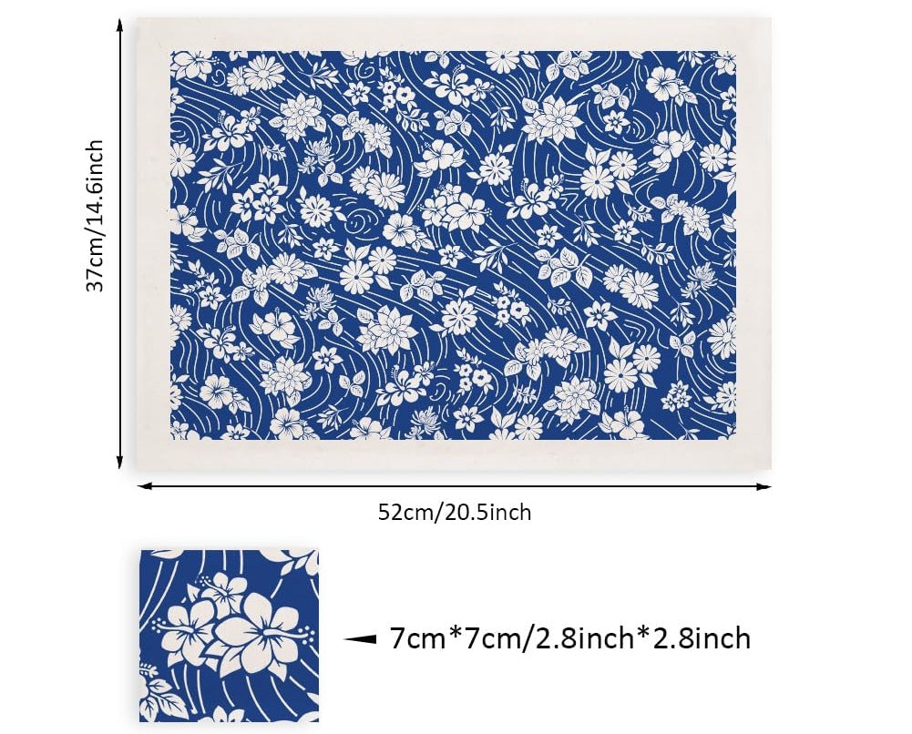 Blue Water Wave Flowers underglaze transfer sheet – size 37 × 52 cm