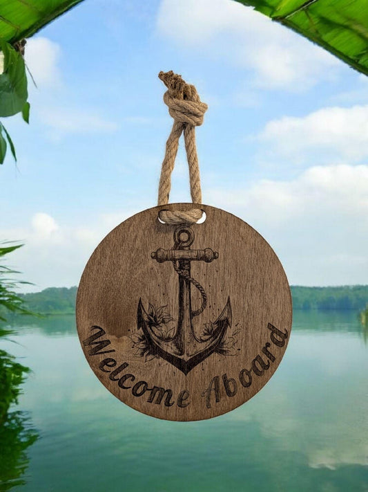 Merihenkinen tervetuloa kyltti – puinen ankkuriovikyltti  - personoitavissa