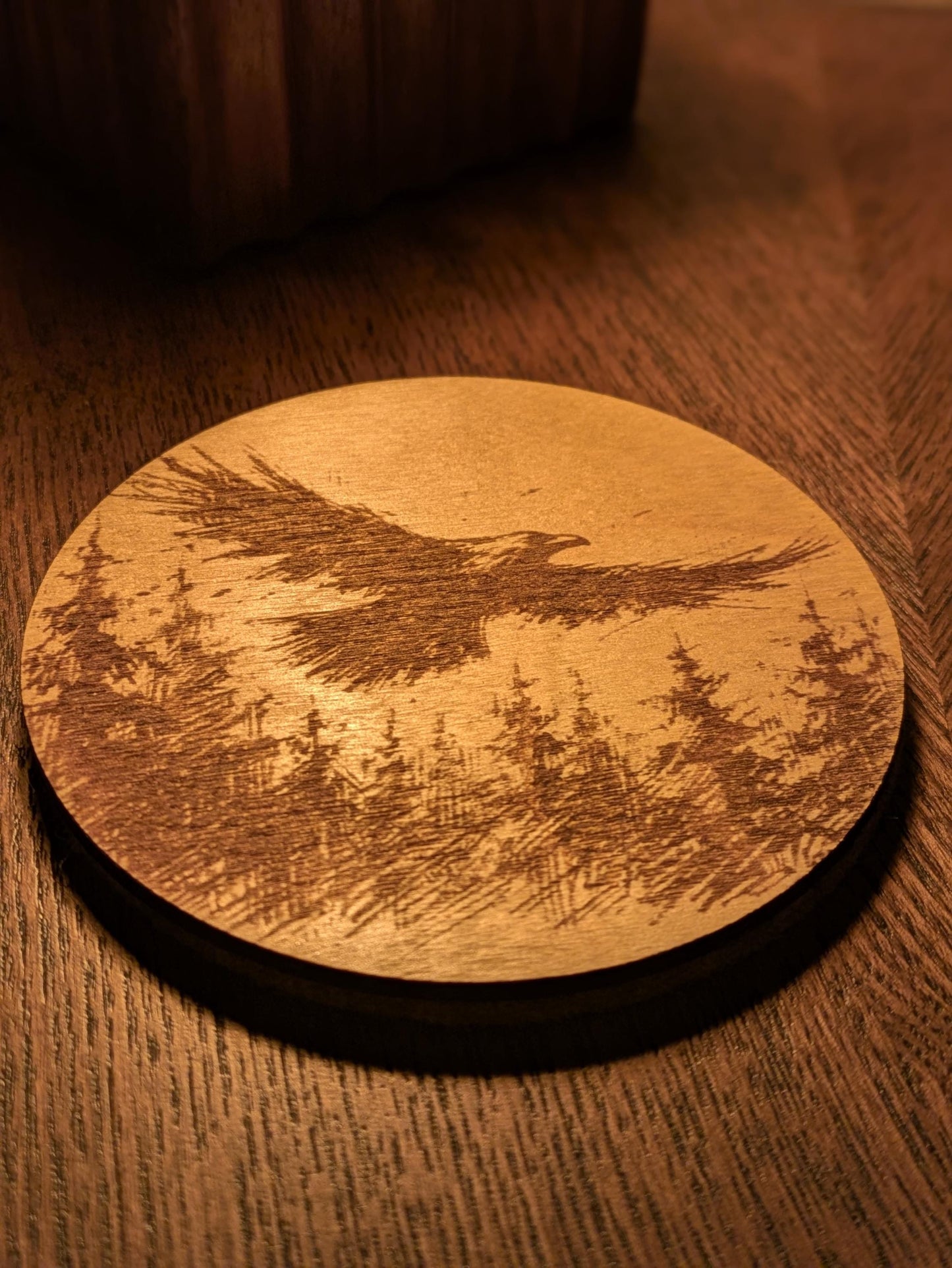 Raven Coasters – Mystical Woodland Drink Coasters – Nordic Bird Art – Birch Plywood & Felt – Handmade