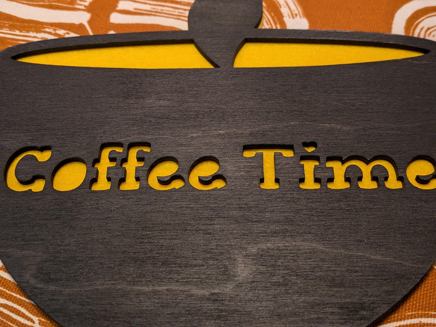 Tea Time Wooden Trivet | Laserleikattu teekuppisuunnittelu | Valinnainen Coffee Time -versio