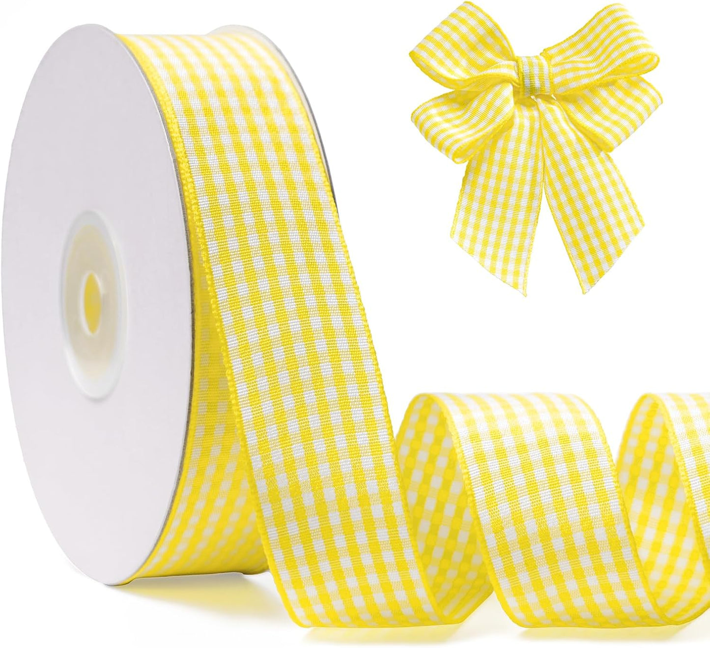 Keltainen ruutukuvionauha – 2 m x 25 mm lahjanauha