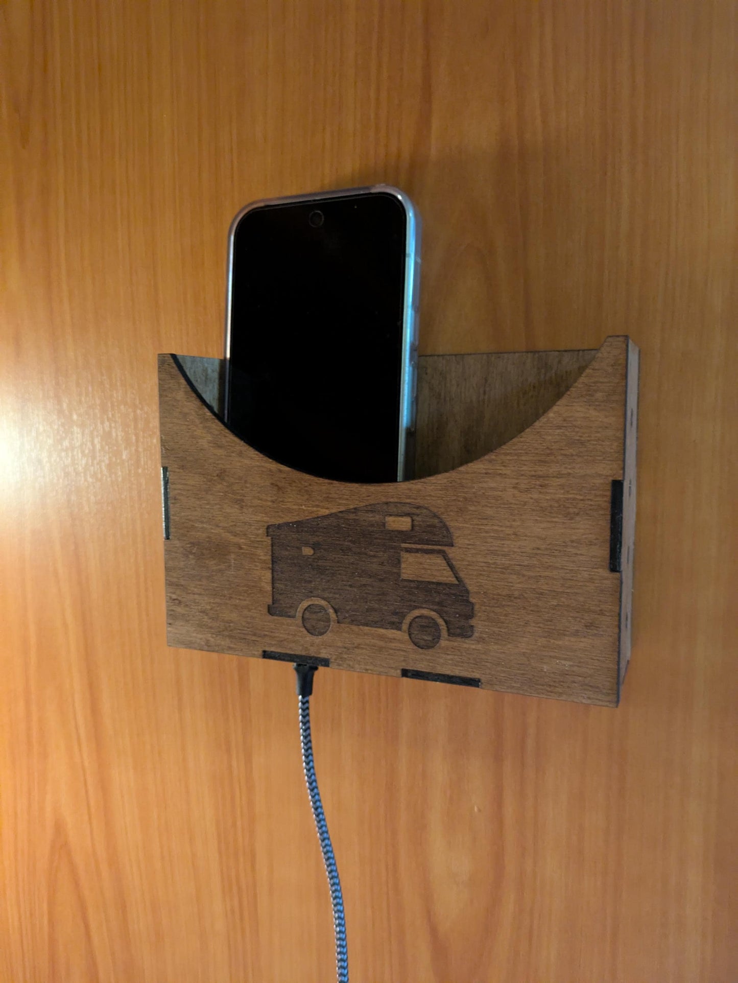 Wall-Mounted Dual Phone Holder – Camper & Caravan Organizer | Waterproof Finish, Custom Engraving Option