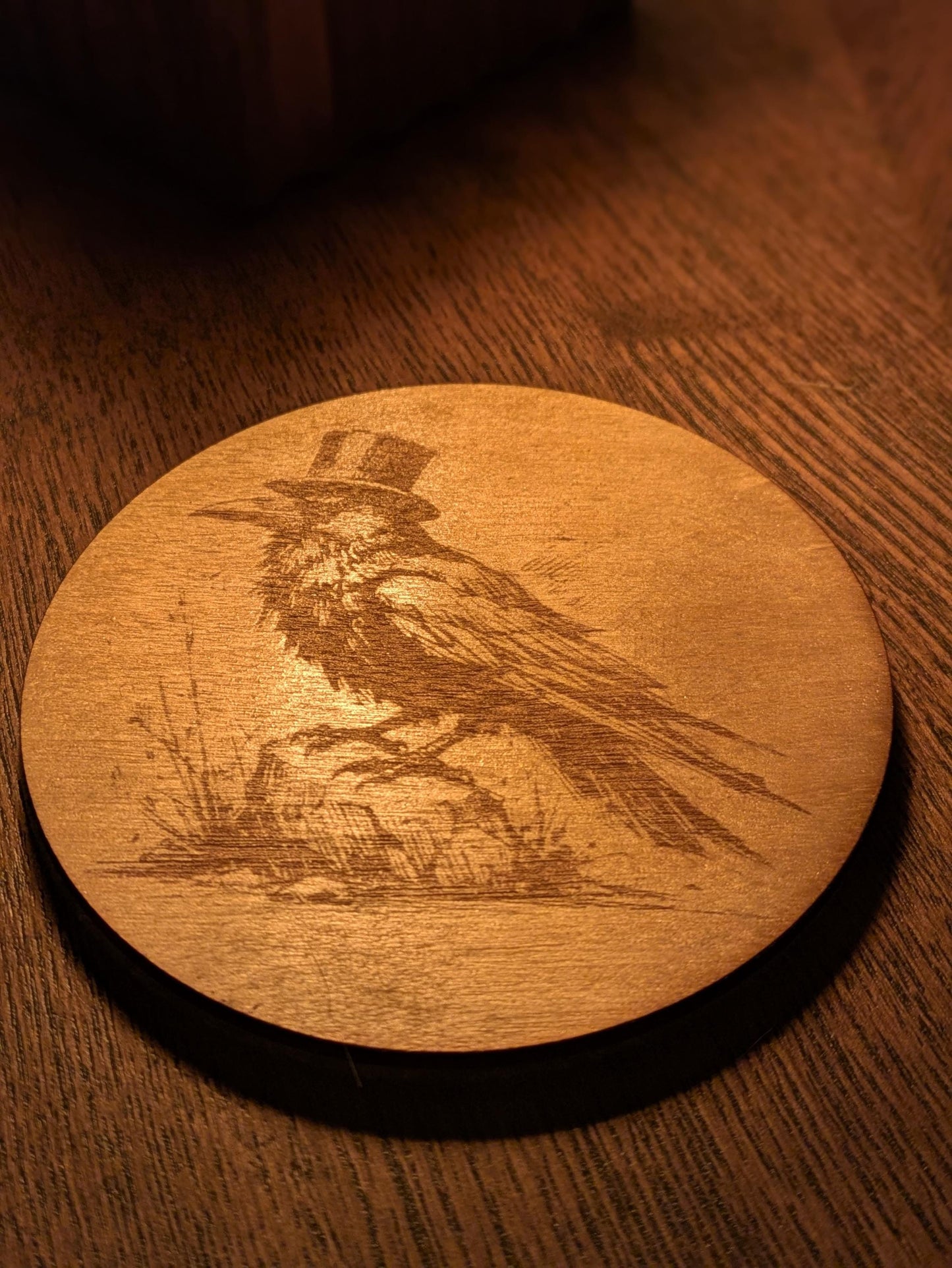 Raven Coasters – Mystical Woodland Drink Coasters – Nordic Bird Art – Birch Plywood & Felt – Handmade