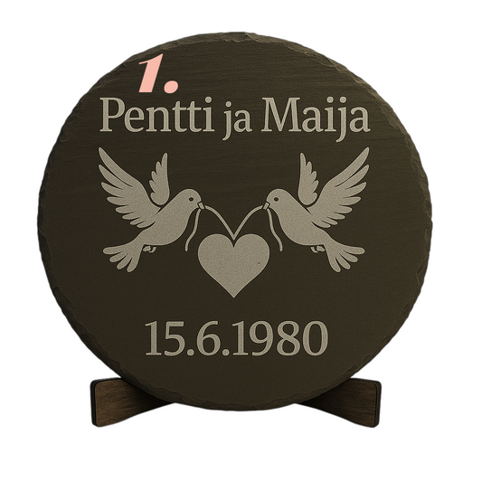 Yksilöllinen liuskekivitaulu kaiverruksella - pyöreä tai neliö