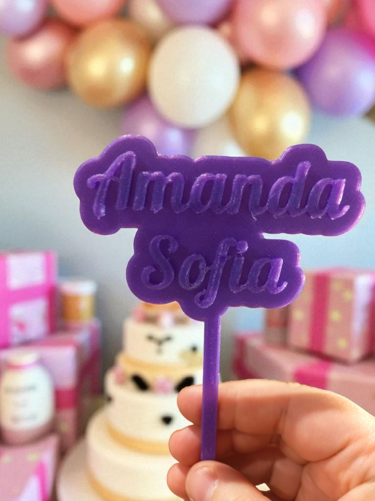 Personalised Cake Topper – Violet Glitter