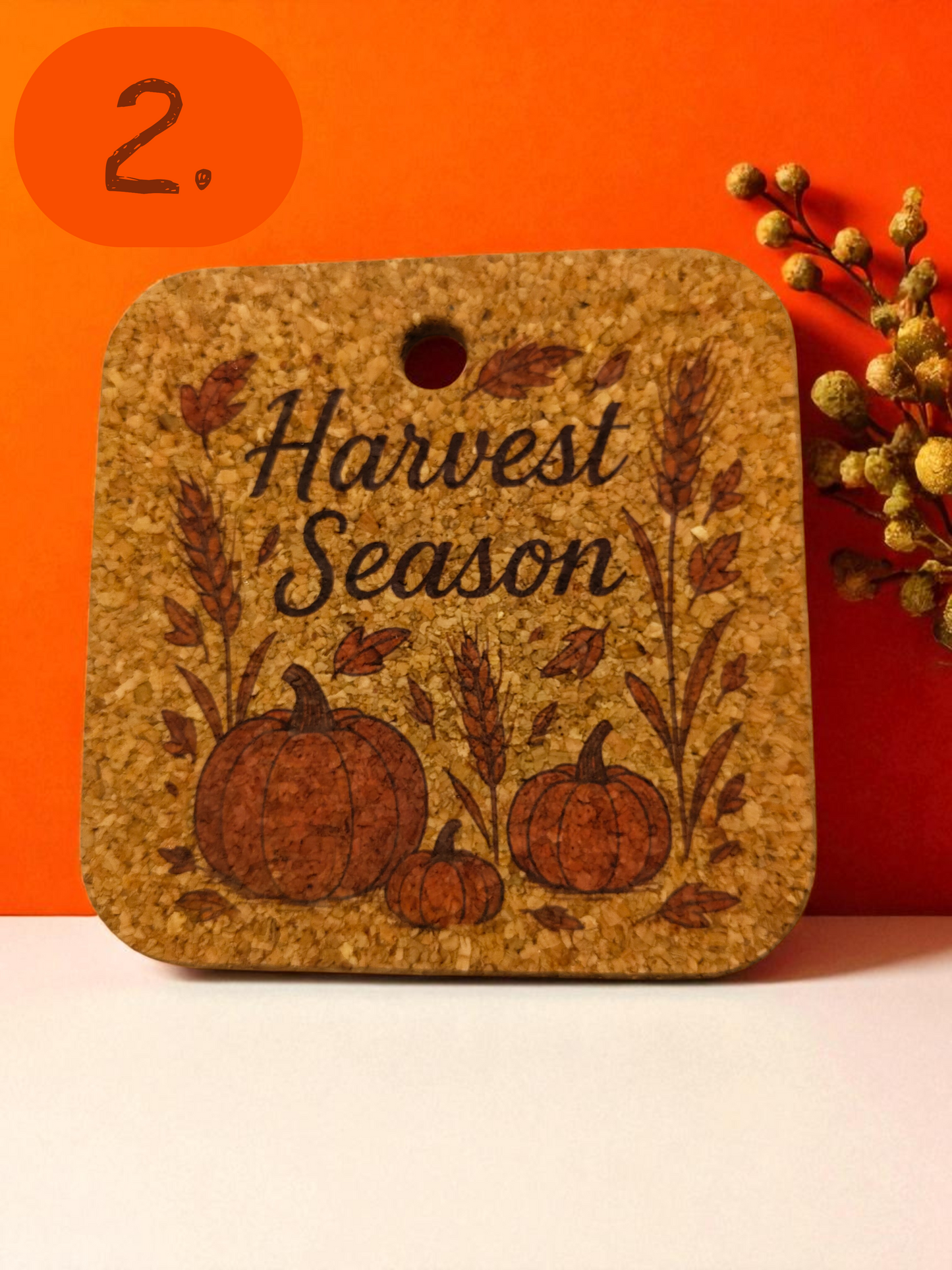 Autumn cork trivet – pumpkin design