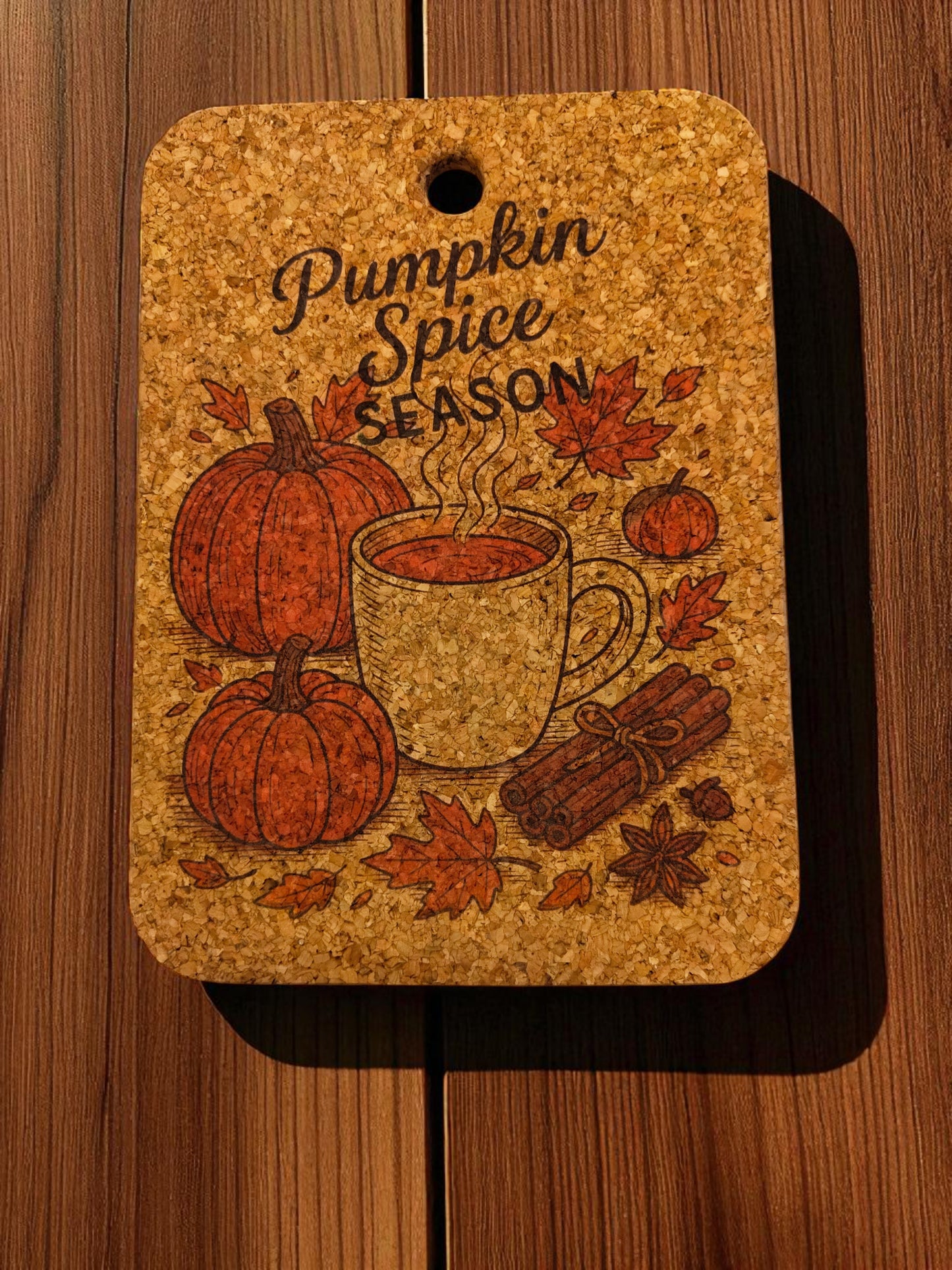 Autumn cork trivet – pumpkin design
