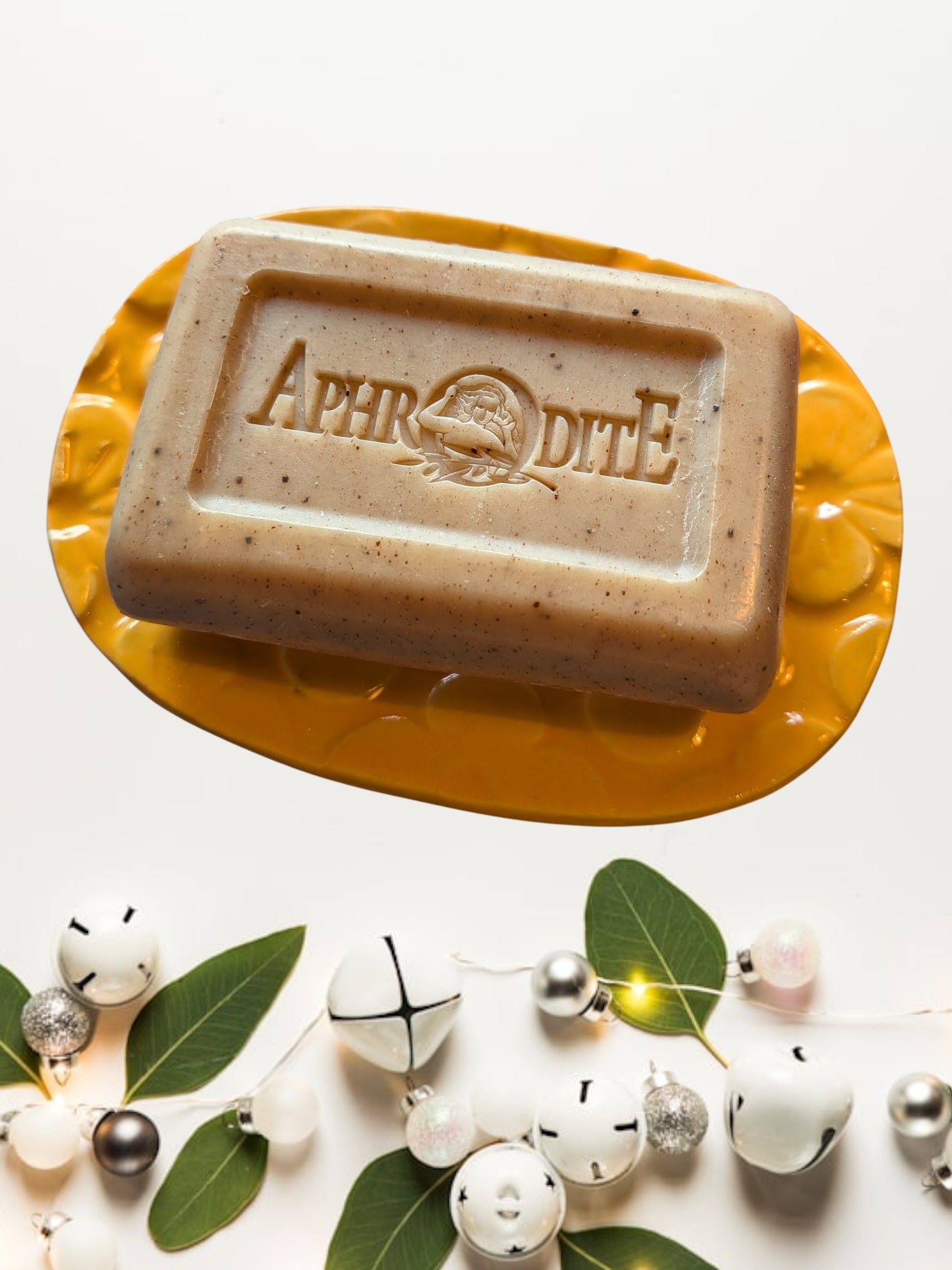 Handmade orange ceramic soap dish and 100% olive oil soap