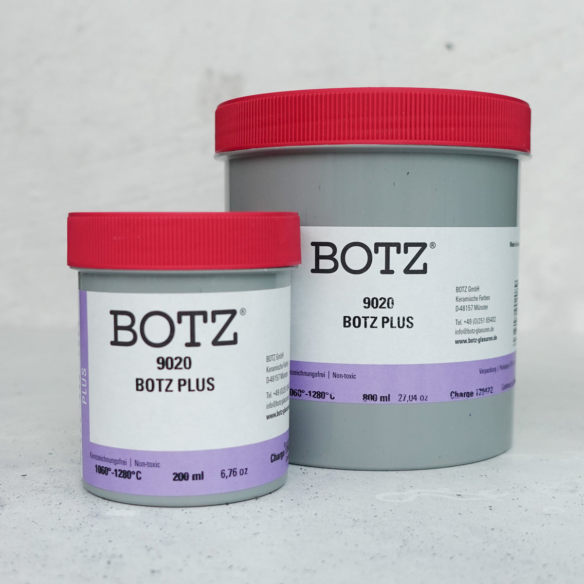 BOTZ 9020 PLUS effect glaze jars, 200 ml and 800 ml
