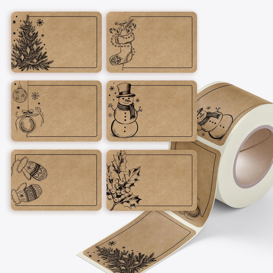 Vintage Christmas name tag stickers 37×55 mm (Set of 20)
