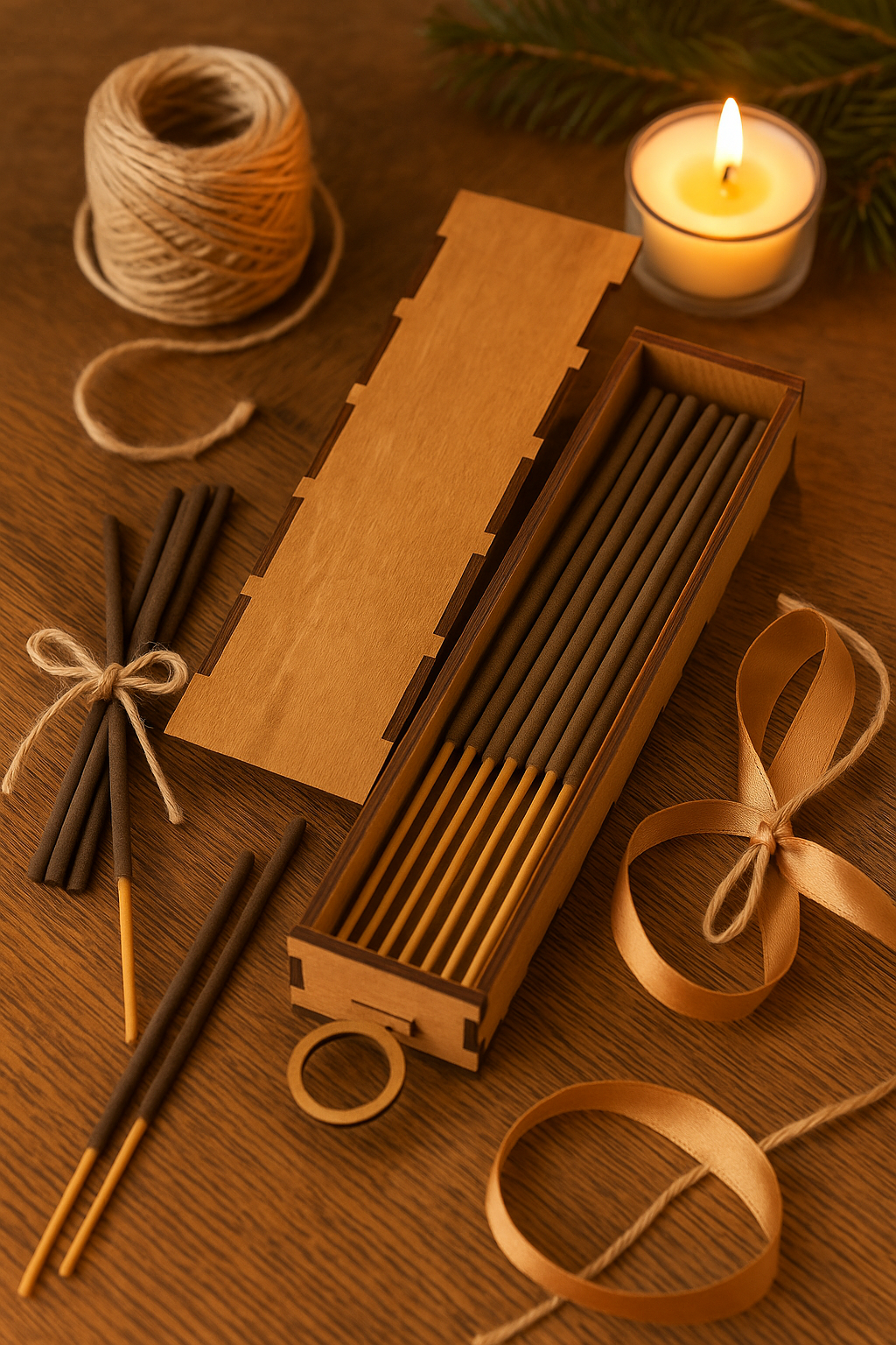 Christmas Gift Set – Handmade Birch Plywood Box & Candy Cinnamon Incense