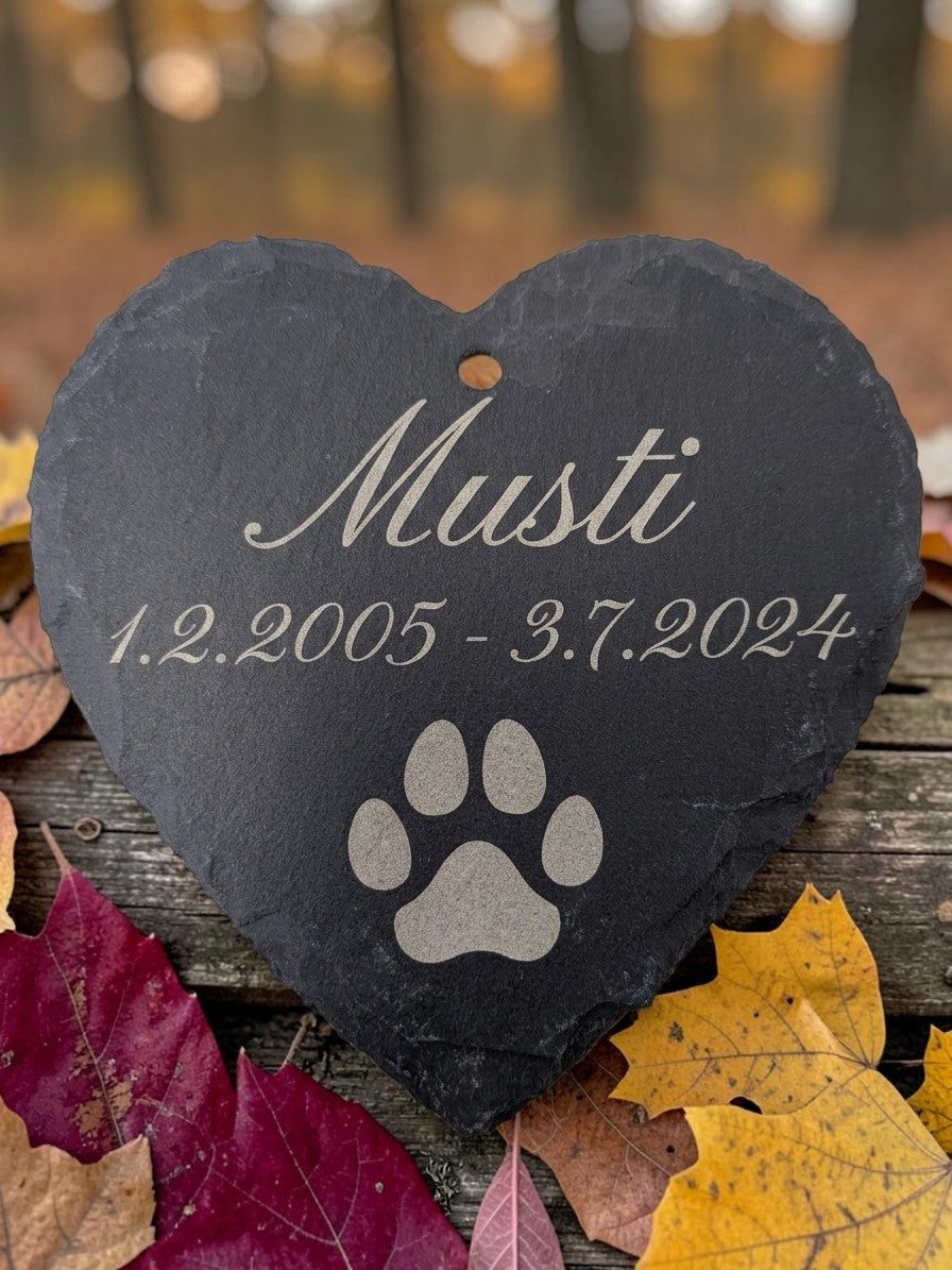 Heart shaped natural Slate Memorial Plaque for a Pet or Loved One