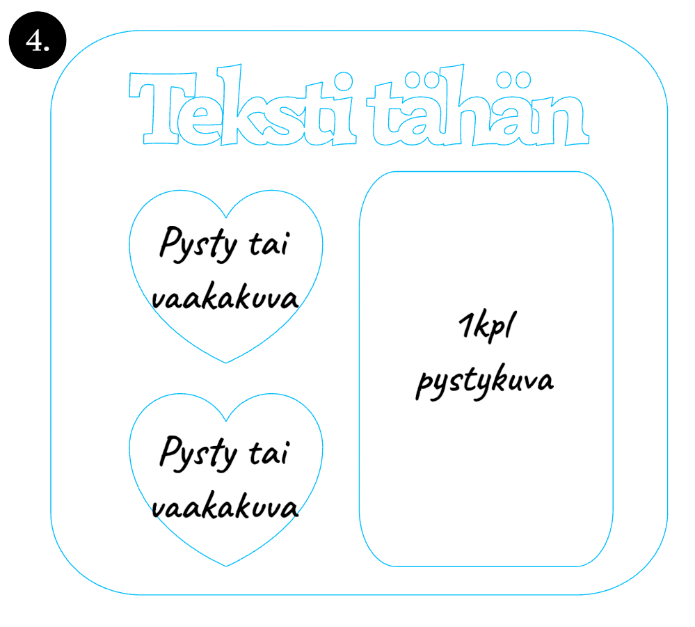 Persoonallinen puukehys omalla tekstillä ja valokuvilla