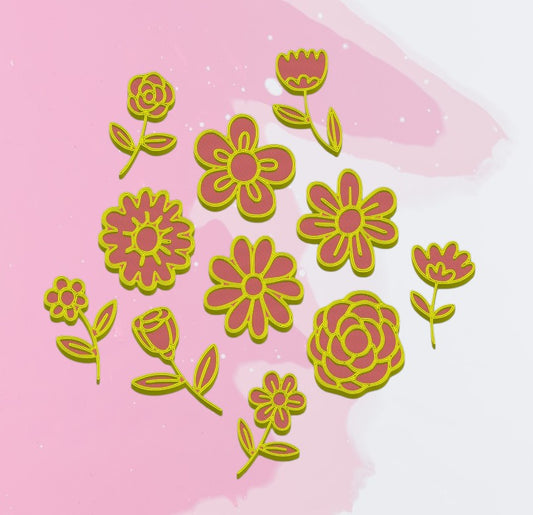 Floral Garden Clay Stamp Set – 11 Detailed Flower Designs