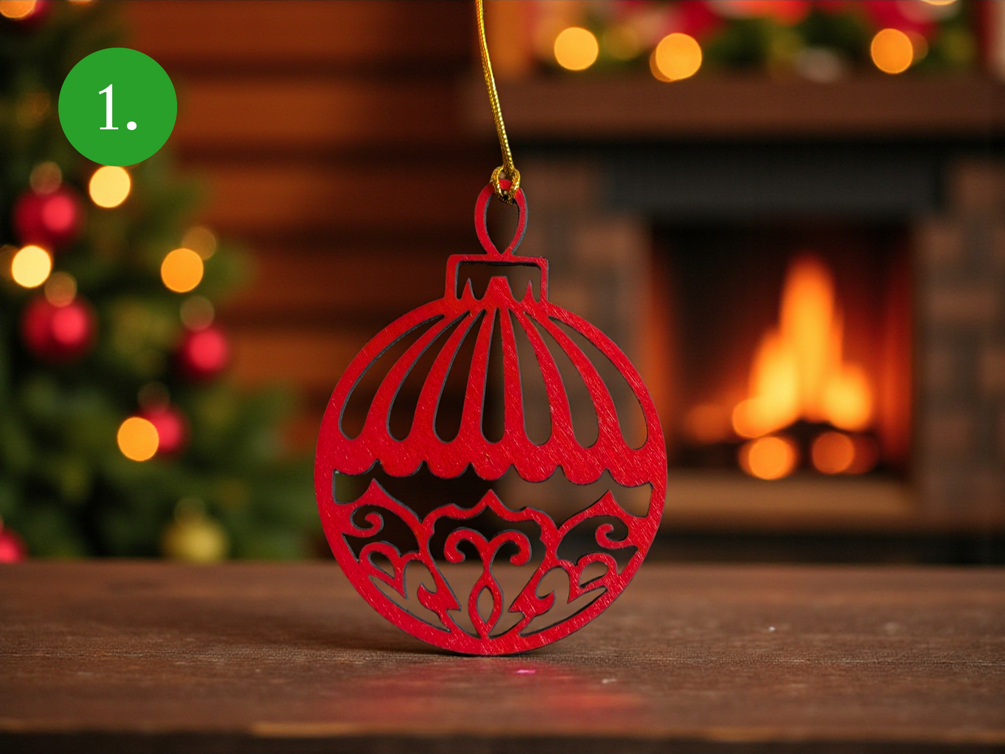 Laserleikattu joulupallo – suomalainen koivuvaneri (6,8 cm)