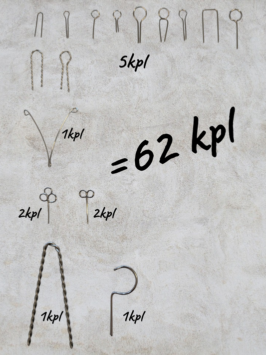 Uunikoukku-sekoituspussi – 62 kpl, 16 mallia