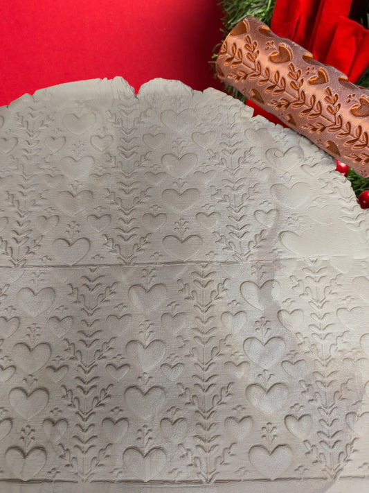 Christmas Hearts pattern roller for ceramics and polymer clay by Icewood Atelier