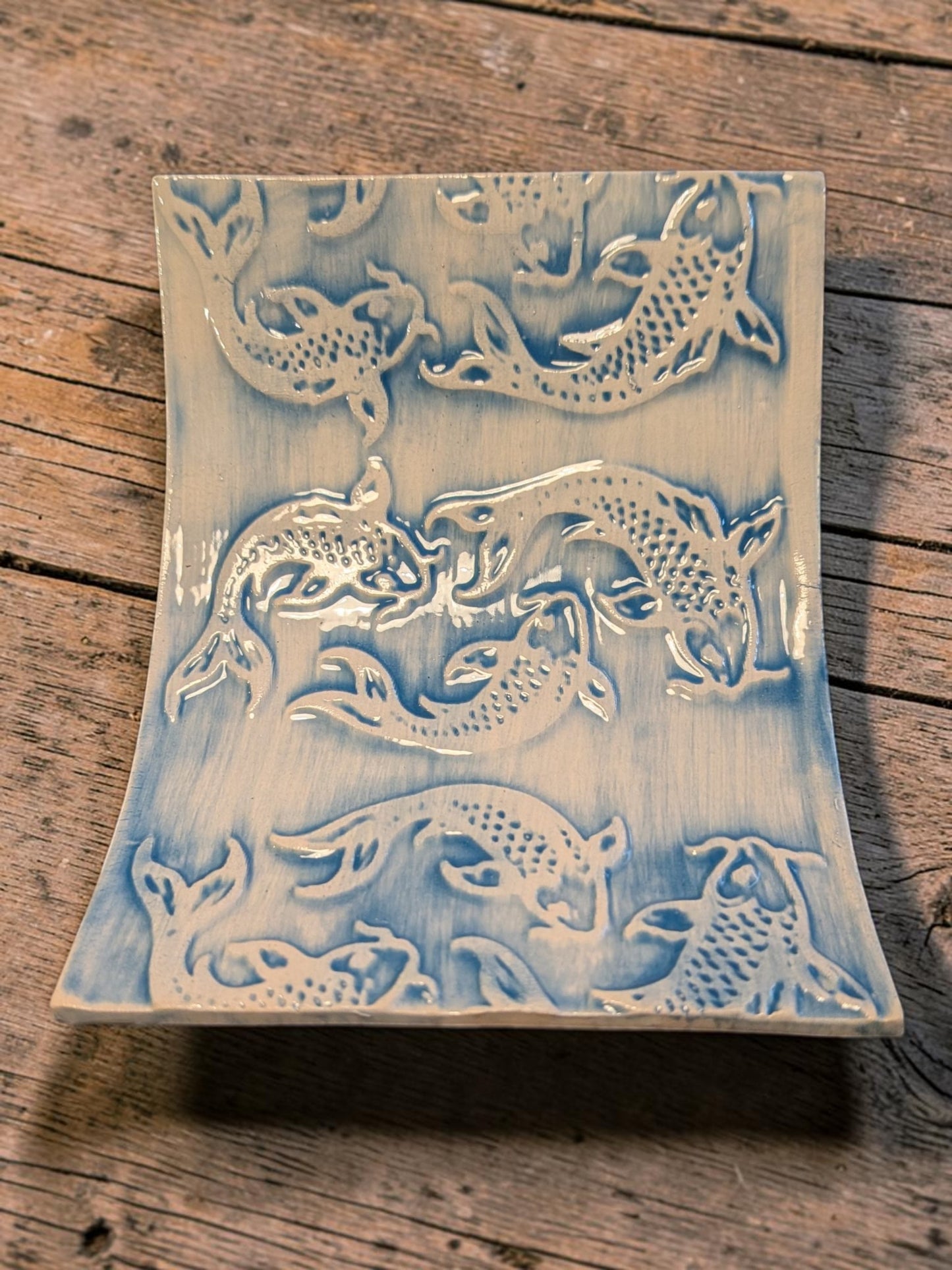 Koi Fish Ceramic Spoon Rest Tile – Handmade, One-of-a-Kind