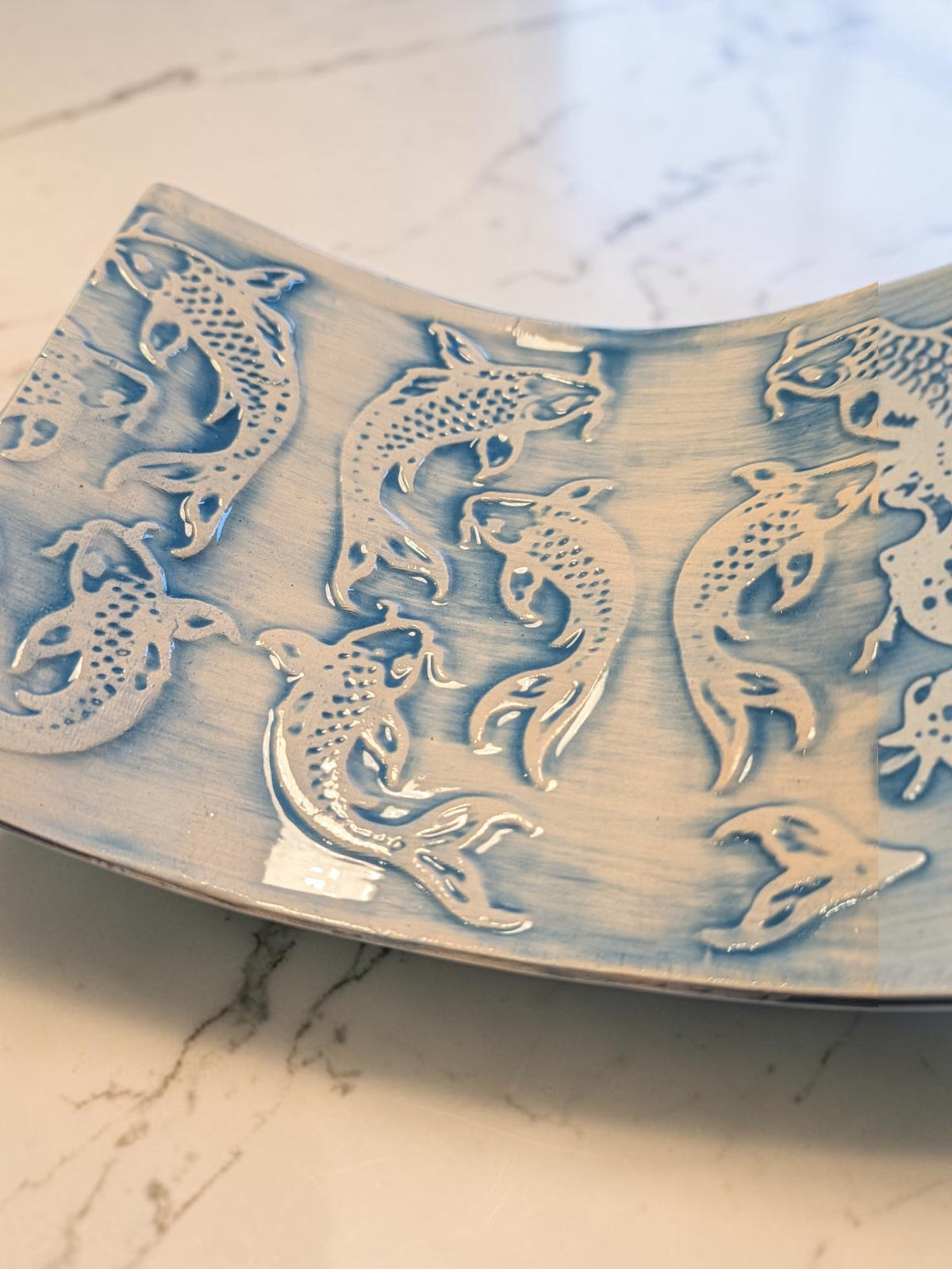 Koi Fish Ceramic Spoon Rest Tile – Handmade, One-of-a-Kind