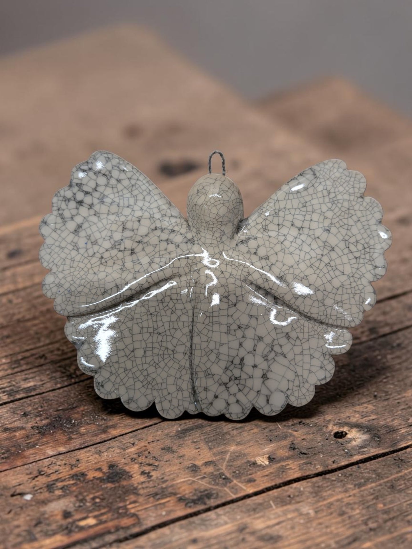 Guardian Angel Ceramic Ornament – Handmade Crackle Glaze Hanging Decoration
