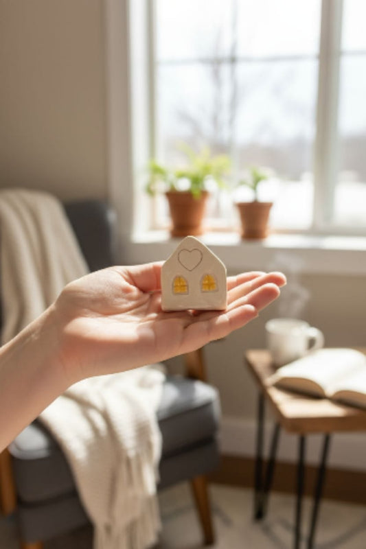 Handmade Light Clay House Figurine – tabletop décor