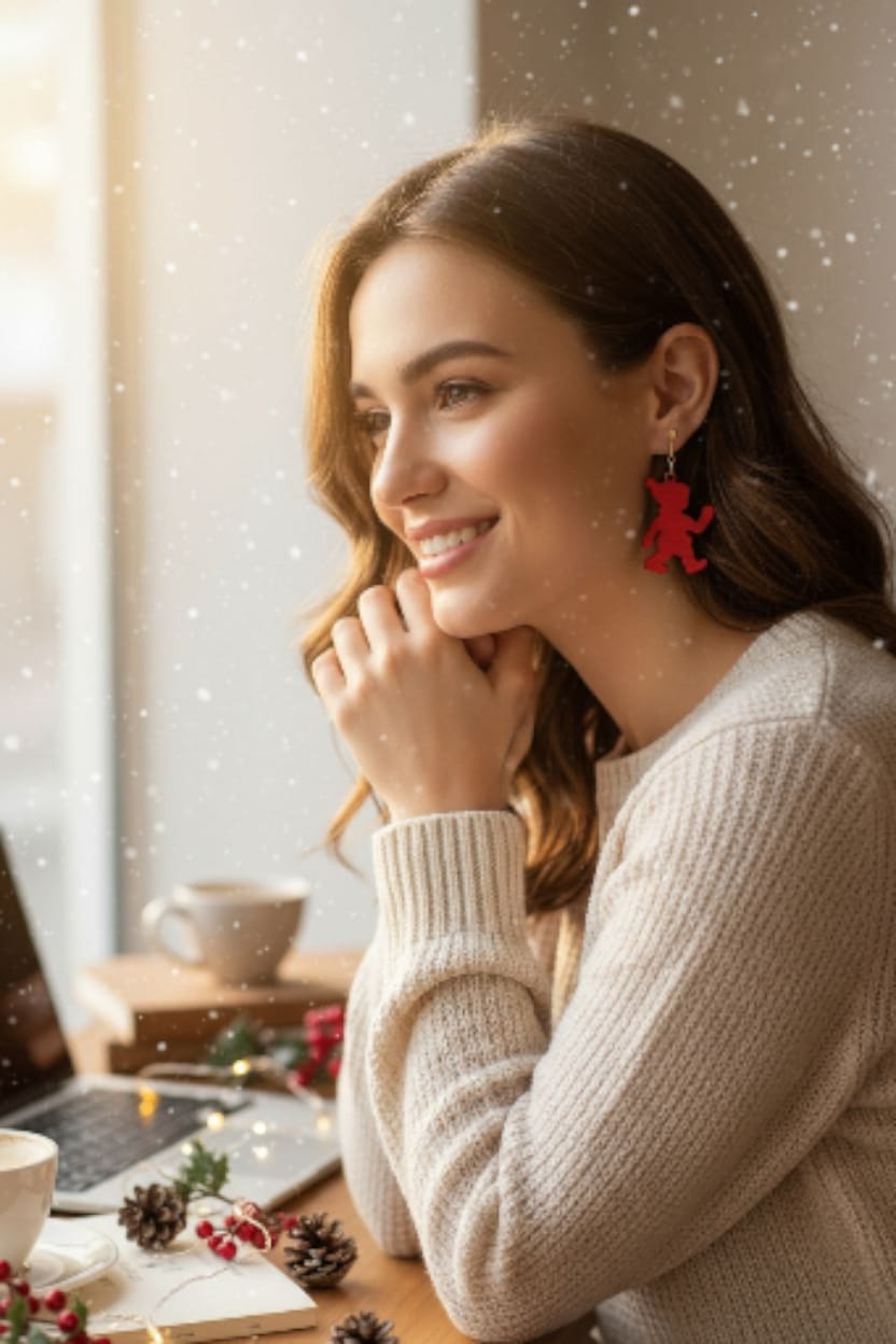 Joulutonttu-korvakorut – laserleikatut (4 cm)