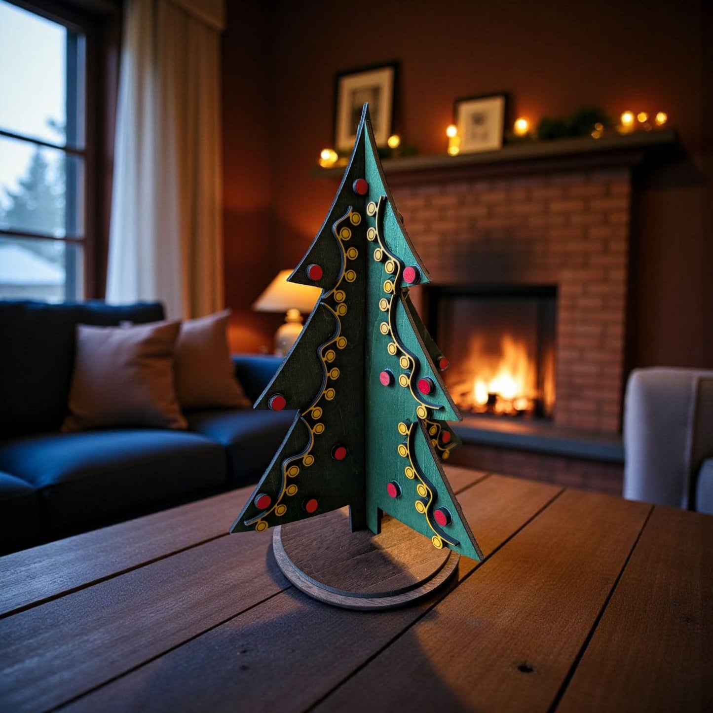 Vihreä koivuvanerista valmistettu pöytäkuusi