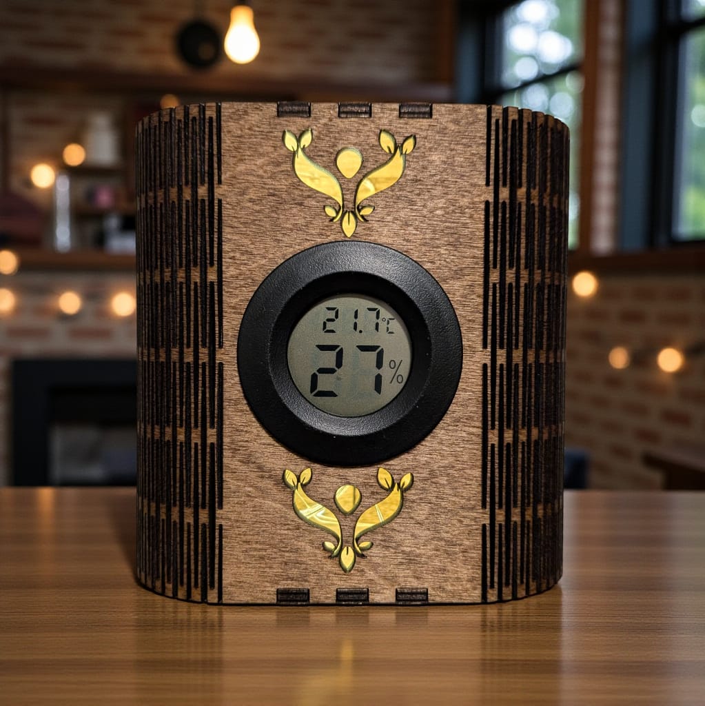 Kajo-mittarilaatikko – Lämpö- ja kosteusmittari puukehyksessä (sisäkäyttöön)